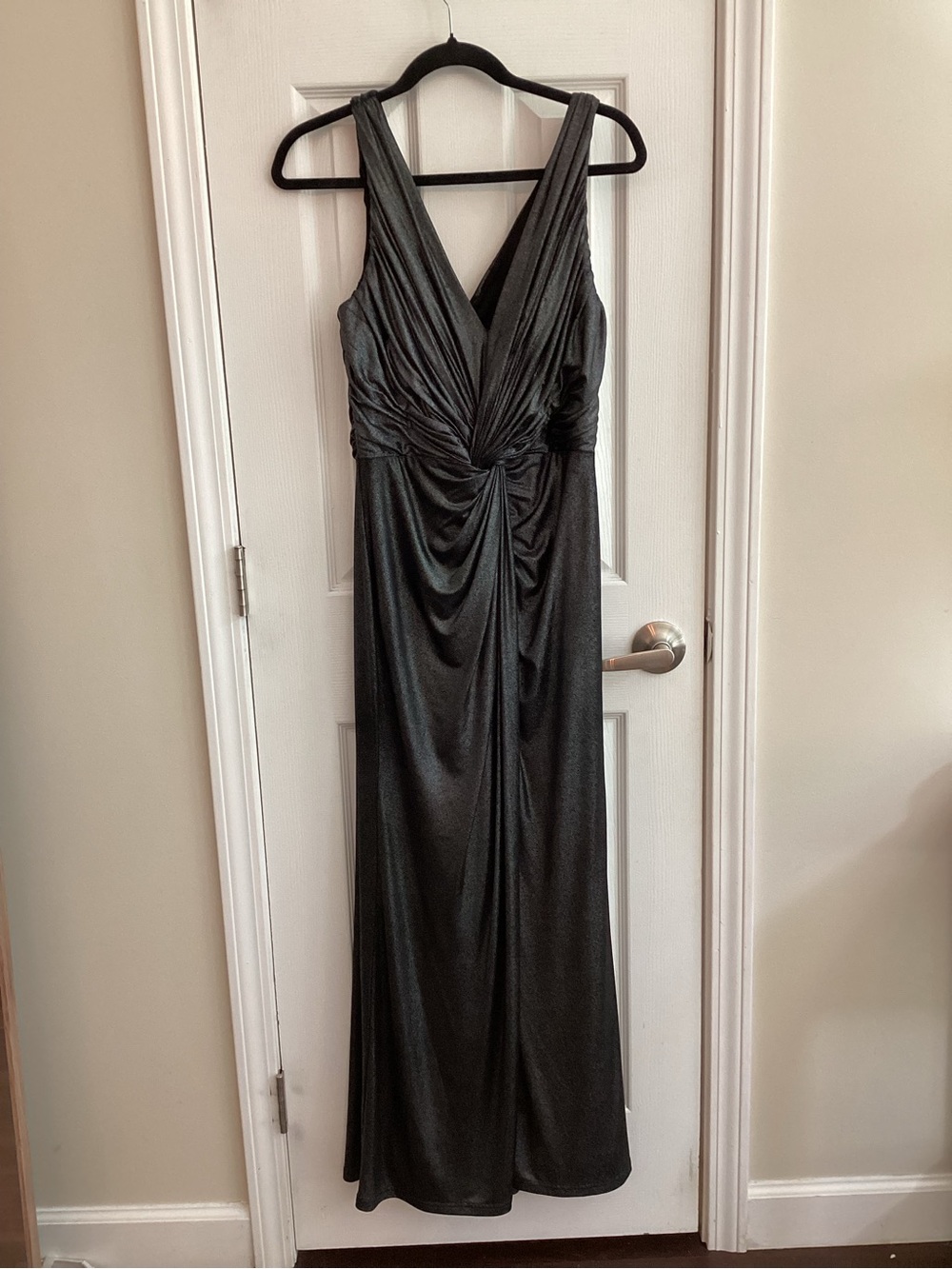 TADASHI Collection Metallic Twist Front Ruched Gown Maxi Dress Size Large